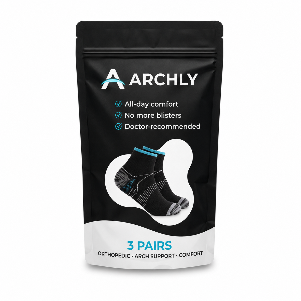 3 Pair Archly Blister Free Socks